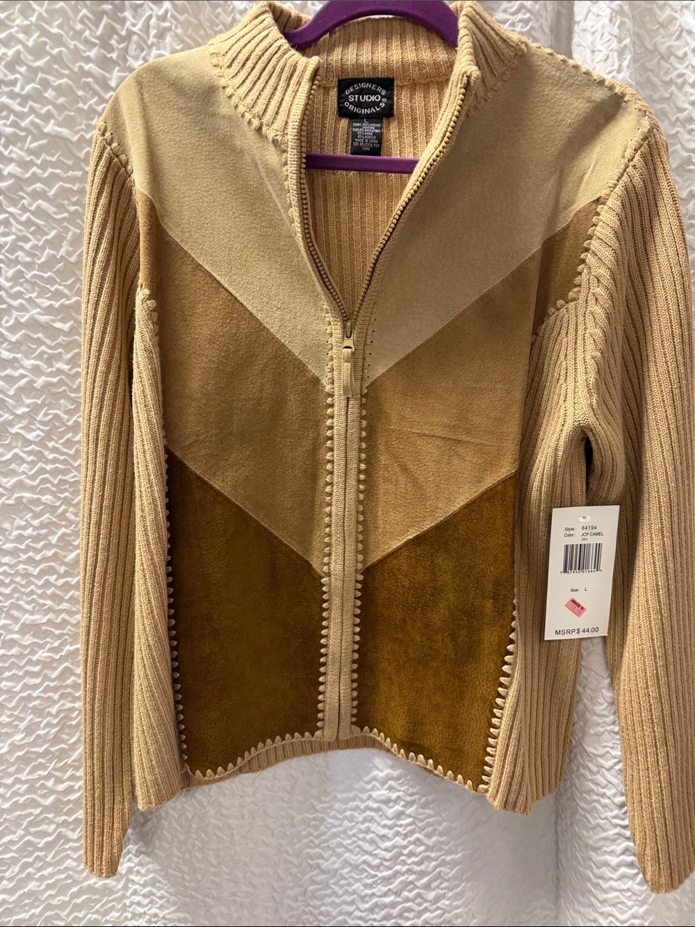 Vintage Designer Studio Originals Suede Knit Patchwork Chevron Jacket - NWT Size